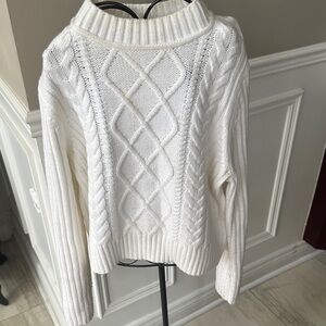 Elegant  cropped Cowl Neck Cable Knit Sweater - White